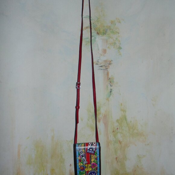 Brighton Postcard Love Amor Black Red Leather Flap Crossbody Messenger Purse - Picture 2 of 10